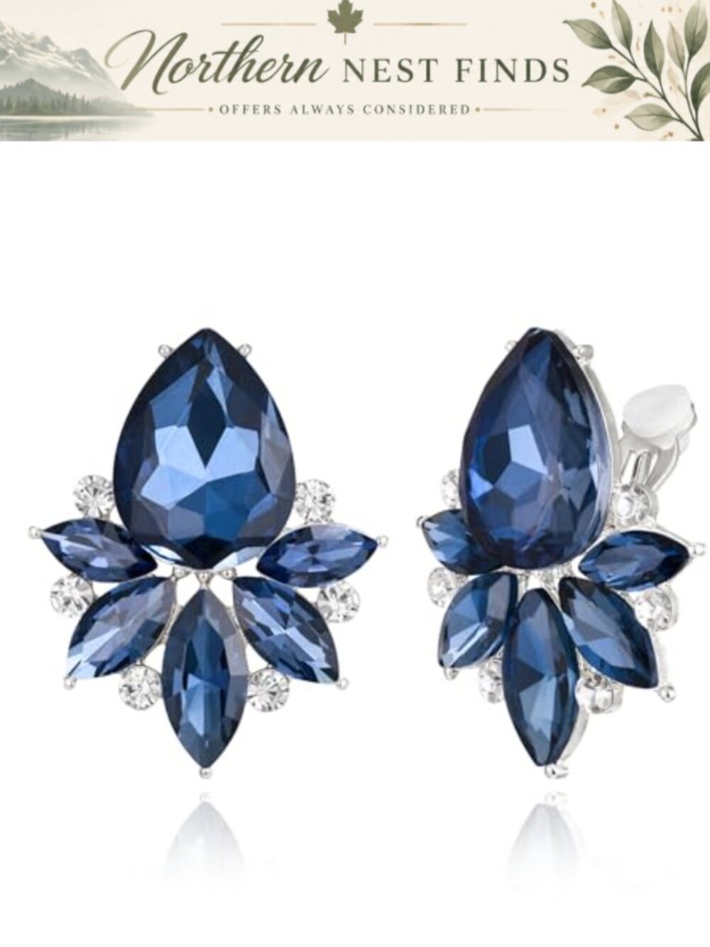 Rhinestone Clip On Stud Earrings Crystal Cluster Teardrop for Wedding Bridal